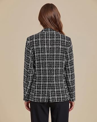 GRAPENT Tweed Blazers for Women Plaid Jacket Long Sleeve Work Casual Blazer Notched Lapel, Fully Lined, Shoulder Pads, Single Button, 2 Pockets, Interview, Office outfits, Business Casual Blazers