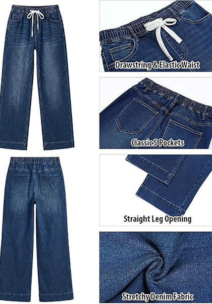 GRAPENT Jeans for Women Straight Leg High Rise Pull On Stretchy Denim Pants | Straight Wide Leg Jeans, High Waisted Fit, Elastic Waist, 29.5" Inseam, Work Office Outfits, Casual Daily Wear
