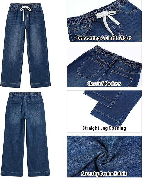 GRAPENT Jeans for Women Straight Leg High Rise Pull On Stretchy Denim Pants | Straight Wide Leg Jeans, High Waisted Fit, Elastic Waist, 29.5" Inseam, Work Office Outfits, Casual Daily Wear