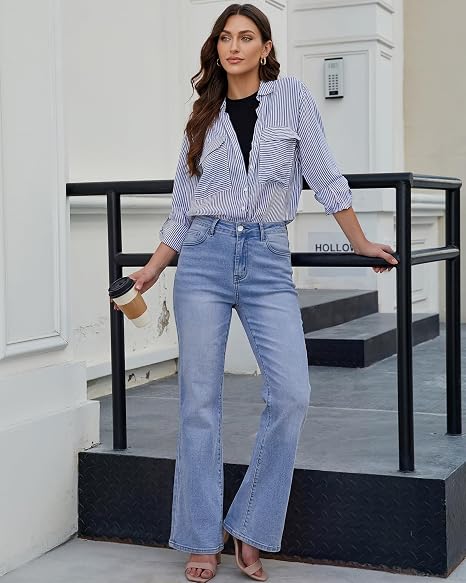 GRAPENT Flare Jeans for Women Trendy High Rise Classic Stretchy Denim Pants | Wide Leg Flare Jeans, High Waisted Stretch Denim, 30.5" Inseam, 90s Retro, Business Casual, Country Concert, Everyday Wear