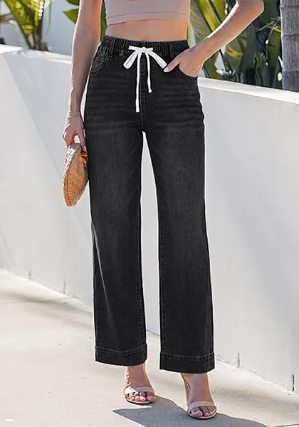 GRAPENT Jeans for Women Straight Leg High Rise Pull On Stretchy Denim Pants | Straight Wide Leg Jeans, High Waisted Fit, Elastic Waist, 29.5" Inseam, Work Office Outfits, Casual Daily Wear