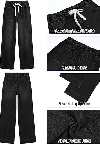GRAPENT Jeans for Women Straight Leg High Rise Pull On Stretchy Denim Pants | Straight Wide Leg Jeans, High Waisted Fit, Elastic Waist, 29.5" Inseam, Work Office Outfits, Casual Daily Wear