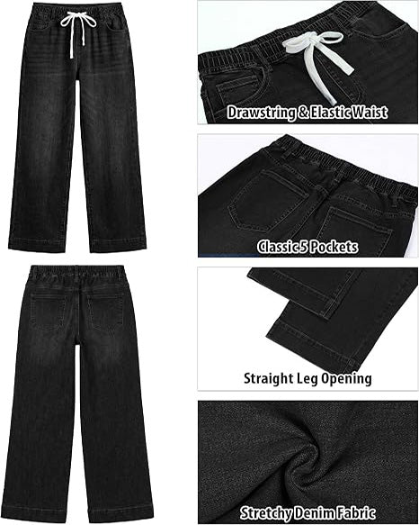 GRAPENT Jeans for Women Straight Leg High Rise Pull On Stretchy Denim Pants | Straight Wide Leg Jeans, High Waisted Fit, Elastic Waist, 29.5" Inseam, Work Office Outfits, Casual Daily Wear