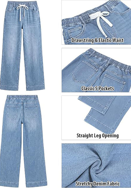 GRAPENT Jeans for Women Straight Leg High Rise Pull On Stretchy Denim Pants | Straight Wide Leg Jeans, High Waisted Fit, Elastic Waist, 29.5" Inseam, Work Office Outfits, Casual Daily Wear