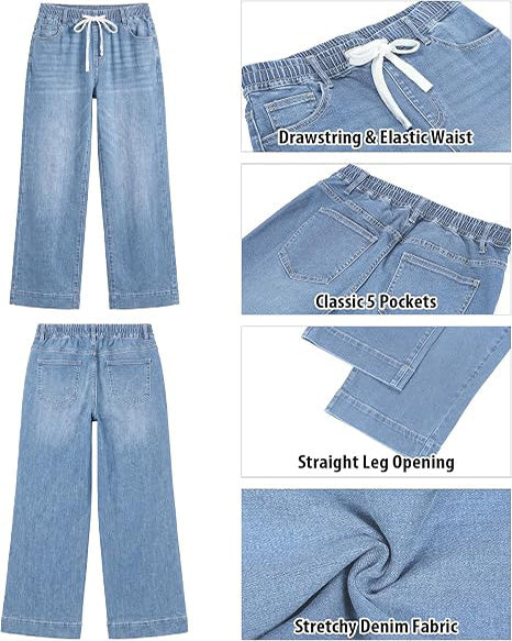 GRAPENT Jeans for Women Straight Leg High Rise Pull On Stretchy Denim Pants | Straight Wide Leg Jeans, High Waisted Fit, Elastic Waist, 29.5" Inseam, Work Office Outfits, Casual Daily Wear