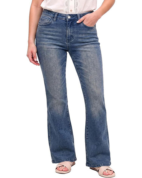 GRAPENT Flare Jeans for Women Trendy High Rise Classic Stretchy Denim Pants | Wide Leg Flare Jeans, High Waisted Stretch Denim, 30.5" Inseam, 90s Retro, Business Casual, Country Concert, Everyday Wear