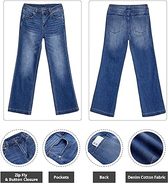 GRAPENT Women's Denim Flare Wide Leg High Rise Stretch Jean