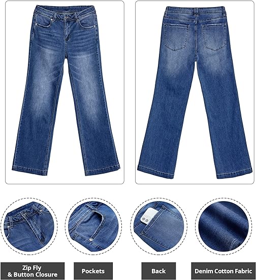 GRAPENT Womens Flare Jeans High Waisted Wide Leg Baggy Jean for Women Stretch Denim Pants