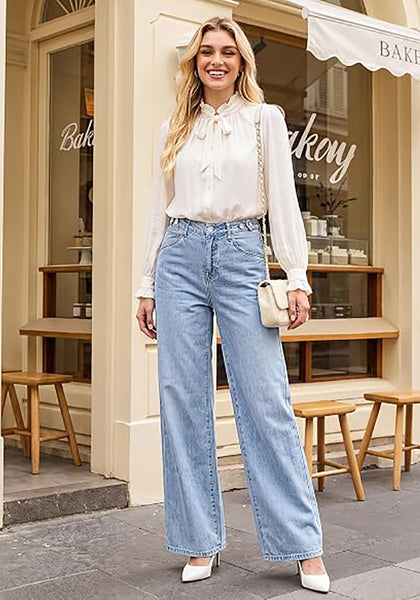 GRAPENT Wide Leg Jeans for Women High Waisted Baggy Stretchy Denim Pants | Adjustable Cinched Waist, High Rise, 30" Inseam, Full Length, 90S Baggy Style, Country Concert Outfits, Casual Work Wear