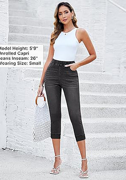 GRAPENT Pull On Jeans for Women High Waisted Skinny Capri Pants Trendy Stretch Denim Cropped Jeans Crop Jeggings Capris