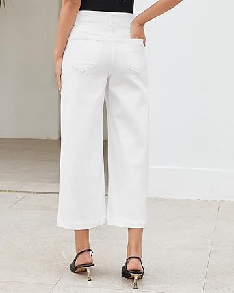GRAPENT Wide Leg Jeans Woman Trendy Cropped High Waisted Front Seam Casual Stretchy Denim Trouser Jeans with Pockets