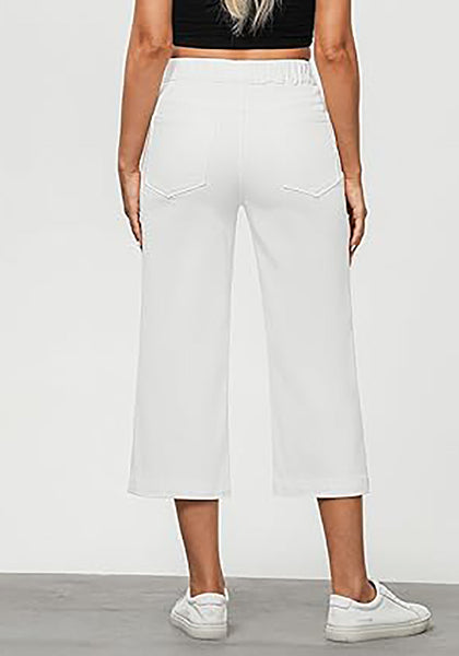 GRAPENT Capri Jeans for Women Wide Leg High Waisted Effortless Flow Pull On Stretchy Denim Elastic Waist Pants with Pockets