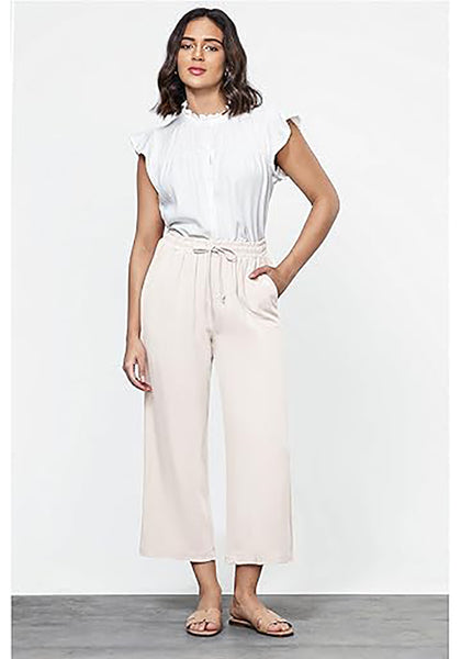 GRAPENT Linen Pants for Women High Waisted Wide Leg Capri Elastic Waist Casual Beach Flowy Cropped Summer Capris Pants