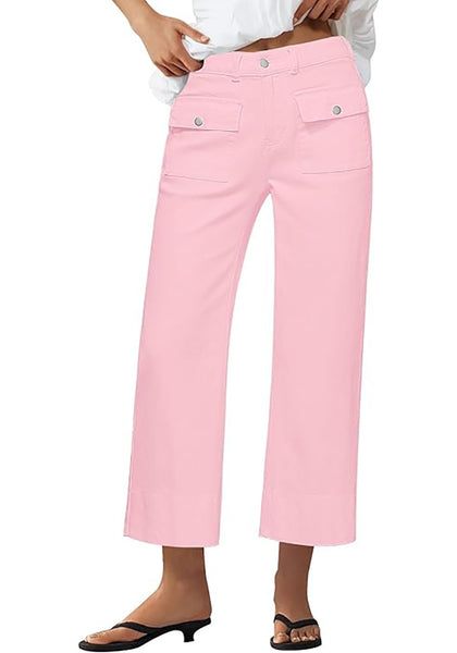 GRAPENT Wide Leg Jeans for Women Trendy High Waisted Straight Leg Cropped Stretchy Denim Pants with Retro Patch Pockets