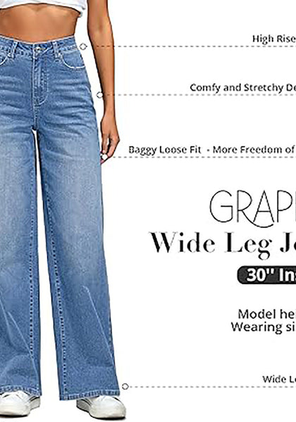 GRAPENT Wide Leg Jeans for Women Trendy High Waisted Stretchy Denim Pants 90s Baggy Jeans Trouser Jeans with Pockets