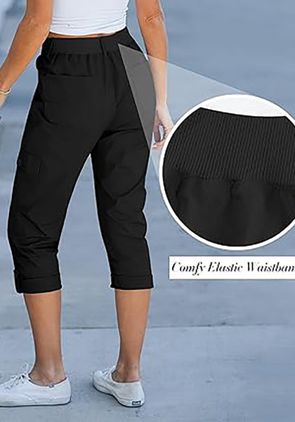 GRAPENT Cargo Capri Pants for Women High Waisted Relaxed Fit Elastic Knit Waist Casual Capris Trousers Cropped Pants