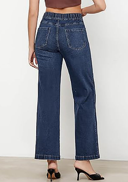 GRAPENT Pull On Womens Jeans Baggy Stretchy High Waisted Denim Wide Leg Trouser Pants Trendy Front Seam 90s Loose Jean