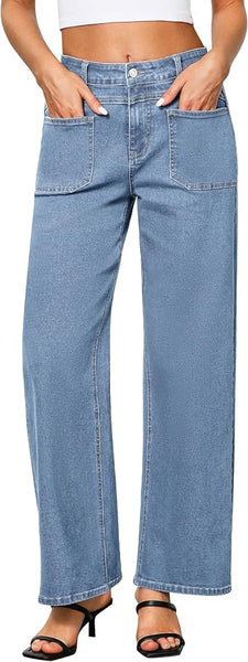 GRAPENT Wide Leg Jeans for Women Trendy High Waisted Loose Straight Leg Stretchy Retro Denim Pants with Pouch Pockets