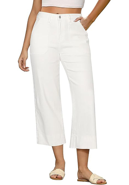 GRAPENT Capri Jeans for Women High Waisted Wide Leg Trendy Strechy Loose Straight Cropped Denim Jeans Pants with Pockets