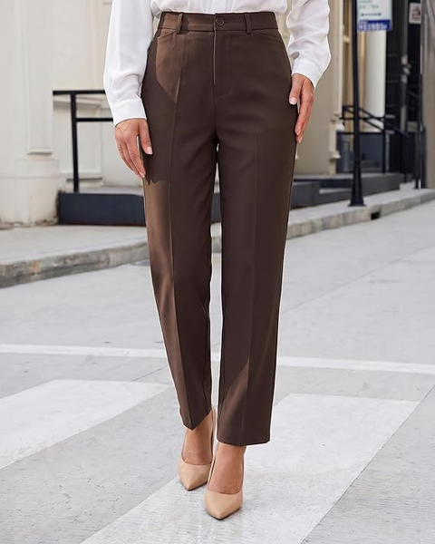 GRAPENT Womens Dress Pants Business Casual Ankle Straight Leg Trousers Elastic Waist Office Work Pants with Pockets