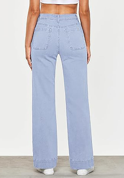 GRAPENT Women's Full Length Stretch Denim Regular Jeans High Waisted Bell Bottom