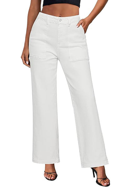 GRAPENT Jeans for Women High Waisted Straight Leg Jeans Stretchy Trendy Wide Leg Denim Pants Jean Trousers Patch Pockets
