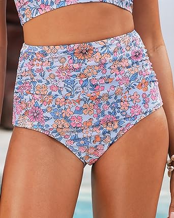 GRAPENT Women's High Waisted Swim Bottom Ruched Bikini Tankini Swimsuit Briefs