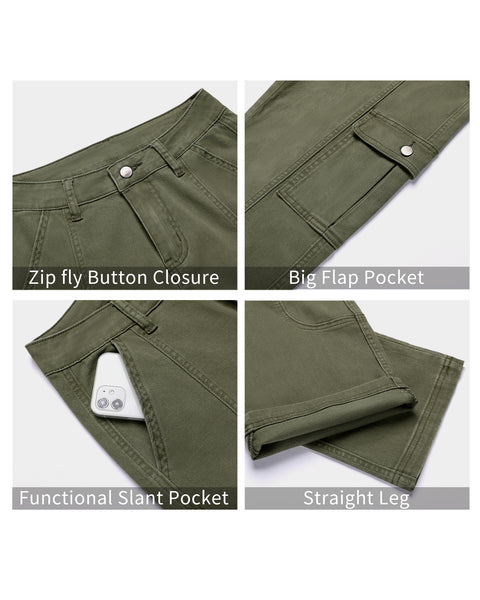 GRAPENT Womens Cargo Pants Casual High Waisted Baggy Stretch Straight Leg Trousers Western Outfit Y2K Pants with Pockets