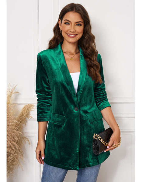 GRAPENT Velvet Blazers Jackets for Women Business Casual Oversized Long Suit Jacket Dressy Cardigan Blazer Work Office