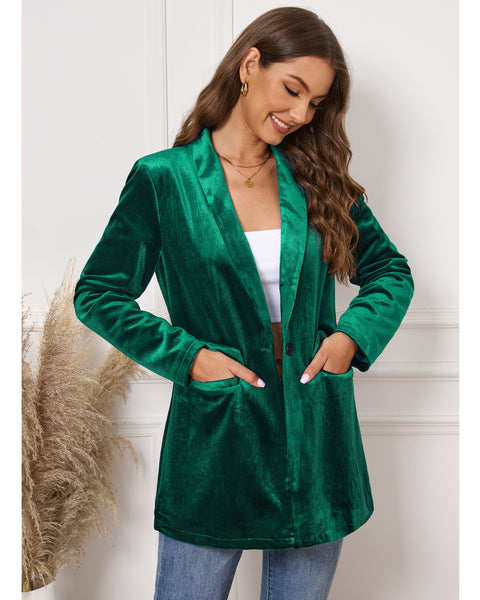 GRAPENT Velvet Blazers Jackets for Women Business Casual Oversized Long Suit Jacket Dressy Cardigan Blazer Work Office