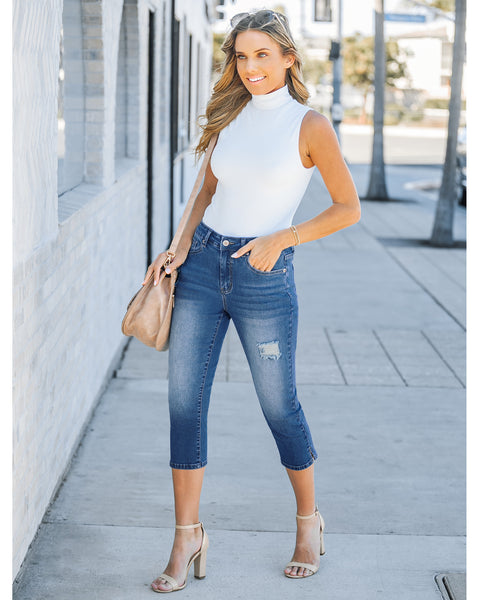 GRAPENT Capris Jeans for Women High Waisted Stretchy Ripped Skinny Denim Capri Pants Distressed Cropped Jeggings Casual