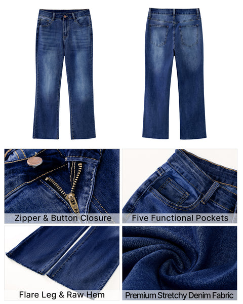 GRAPENT Women's High Waisted Flared Cropped Jeans Raw Hem Denim Pants