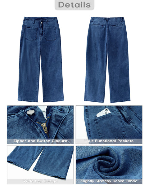 GRAPENT Wide Leg Jeans for Women High Waisted Straight Leg Stretchy Cropped Denim Pants with Pockets Jean Trousers