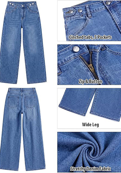 GRAPENT Wide Leg Jeans for Women High Waisted Baggy Stretchy Denim Pants | Adjustable Cinched Waist, High Rise, 30" Inseam, Full Length, 90S Baggy Style, Country Concert Outfits, Casual Work Wear