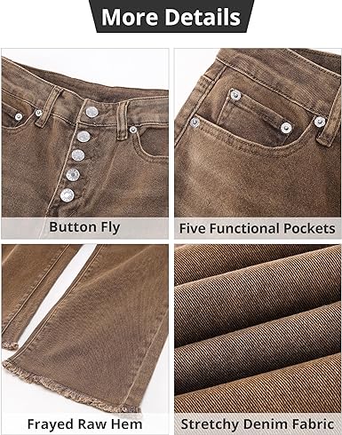 Grarpent Women's High Waist Denim Wide Legs Jeans Pants With Front pockets