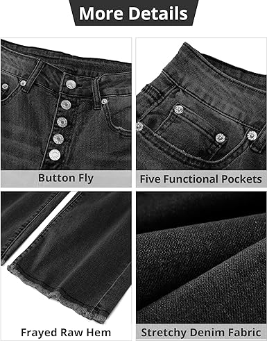 Grarpent Women's High Waist Denim Wide Legs Jeans Pants With Front pockets