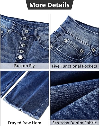 Grarpent Women's High Waist Denim Wide Legs Jeans Pants With Front pockets