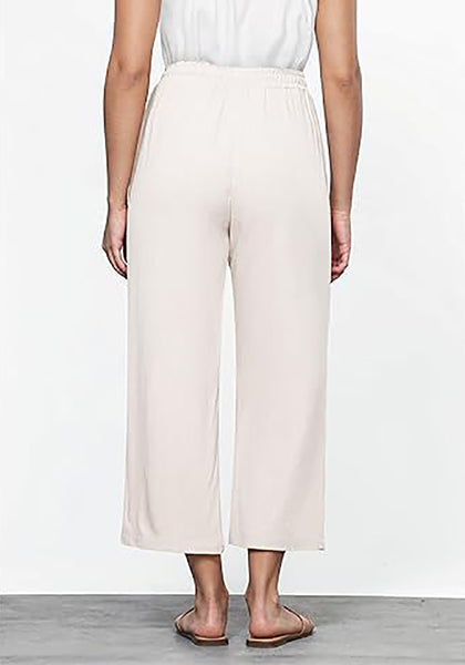 GRAPENT Linen Pants for Women High Waisted Wide Leg Capri Elastic Waist Casual Beach Flowy Cropped Summer Capris Pants