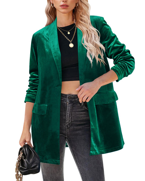 GRAPENT Velvet Blazers Jackets for Women Business Casual Oversized Long Suit Jacket Dressy Cardigan Blazer Work Office