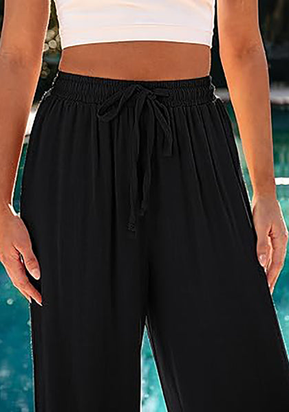 GRAPENT Wide Leg Pants Woman Linen High Waisted Pull On Flowy Casual Baggy Drawstring Palazzo Trousers Pants Resort Wear