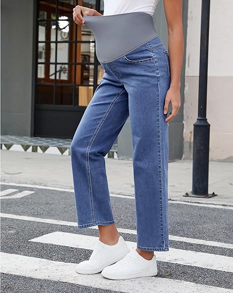 Grapent Women's Patchwork Low Rise Jean Denim 5-pocket Mom Pant Maternity