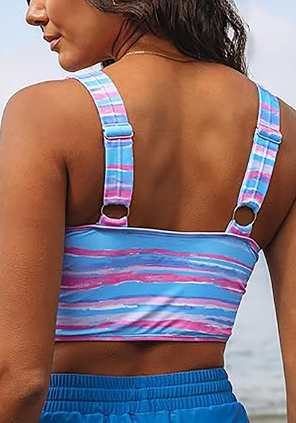 GRAPENT Bikini Tops for Women Cropped Tankini Tops Floral Printed Beach Padded Knot Twist Cut Out Bathing Suit Top Only