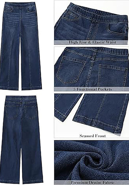 GRAPENT Pull On Womens Jeans Baggy Stretchy High Waisted Denim Wide Leg Trouser Pants Trendy Front Seam 90s Loose Jean