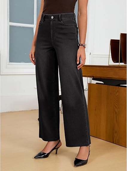 GRAPENT Wide Leg Jeans for Women High Waisted Trendy Pull On Elastic Waist Soft Stretchy Denim Pants Sweatpant Jeans