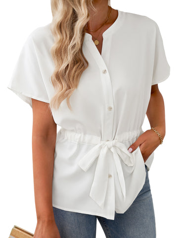 GRAPENT Work Blouses for Women Business Casual Tops Peplum Dressy Elegant Summer Button Down Shirt