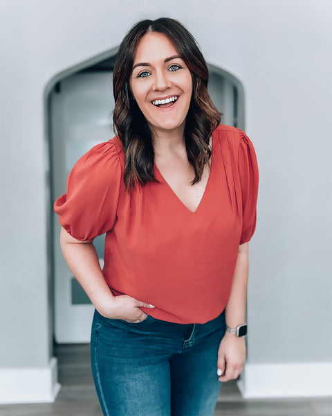 GRAPENT Business Casual Tops for Women Work Blouses Dressy Short Puff Sleeve Office Pleated V Neck Trendy Summer Blouse