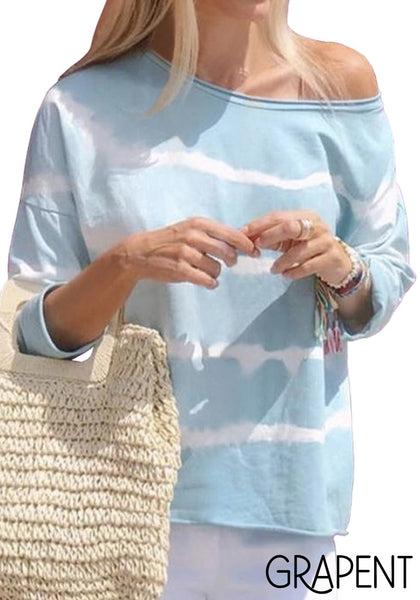 GRAPENT  Women's Off-The-Shoulder Tie-Dye Striped Oversized Pullover Top