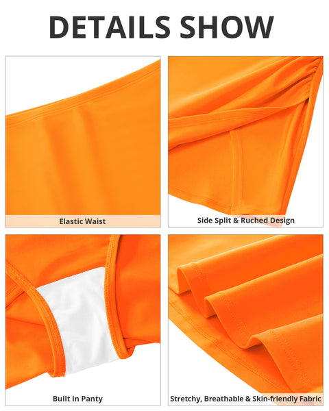 GRAPENT Swim Skirt Bottoms for Women High Waisted Bikini Bottom Ruched Side Split Bathing Suit Tummy Control Beach Skort