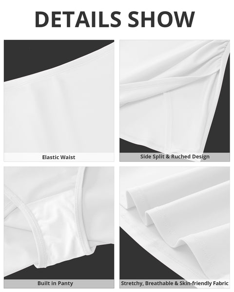 GRAPENT Swim Skirt Bottoms for Women High Waisted Bikini Bottom Ruched Side Split Bathing Suit Tummy Control Beach Skort