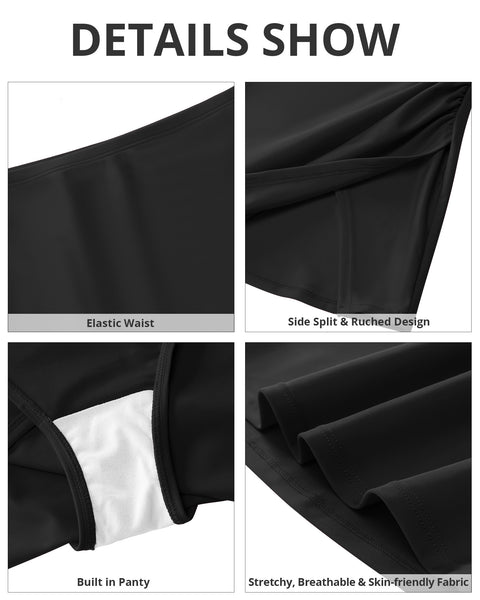 GRAPENT Swim Skirt Bottoms for Women High Waisted Bikini Bottom Ruched Side Split Bathing Suit Tummy Control Beach Skort